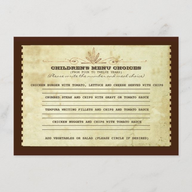 Vintages Kindermenü für Hochzeiten Menükarte (Vorderseite)