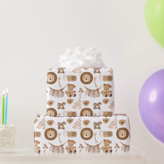 Vintages Kinderspielzeug, Löwe, Bär, Rockpferd Geschenkpapier (Partygeschenke)