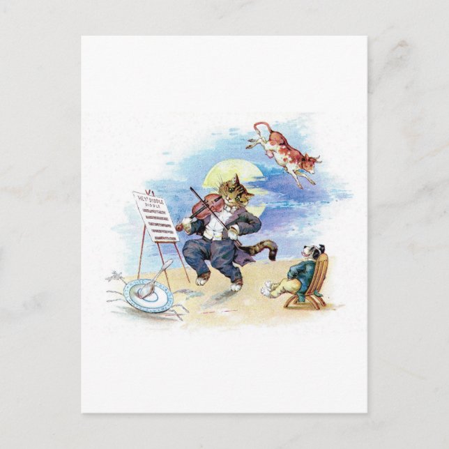 Vintages Kinderzimmer Rhyme Hey Diddle, Cat Fiddle Postkarte (Vorderseite)