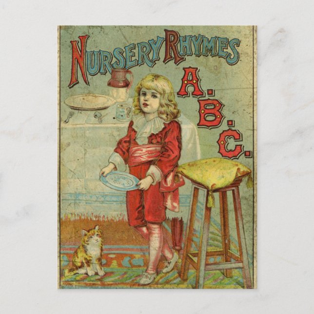 Vintages Kinderzimmer Rhymes ABC Kinderbuchabdecku Postkarte (Vorderseite)
