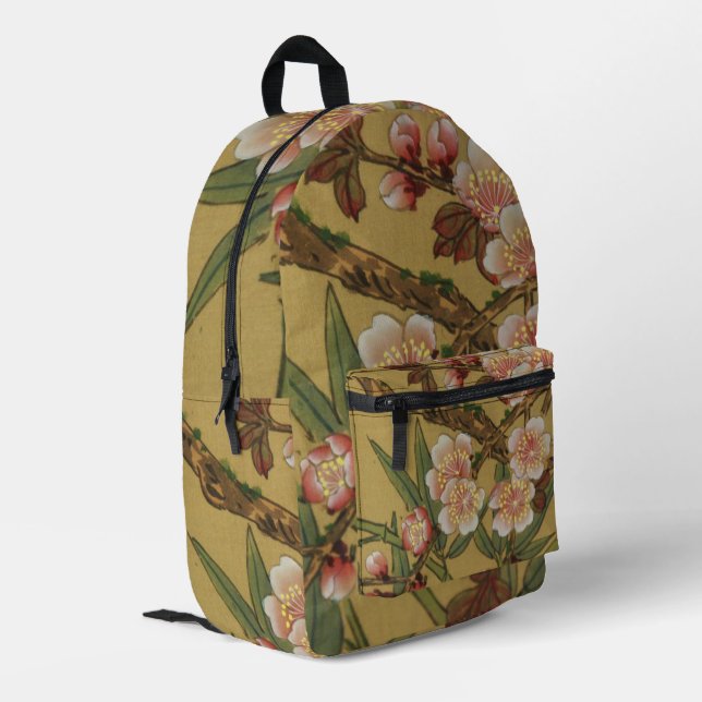 Vintages Kirschblühen asiatische japanische Blume Bedruckter Rucksack (Rückseitige Ecke links)