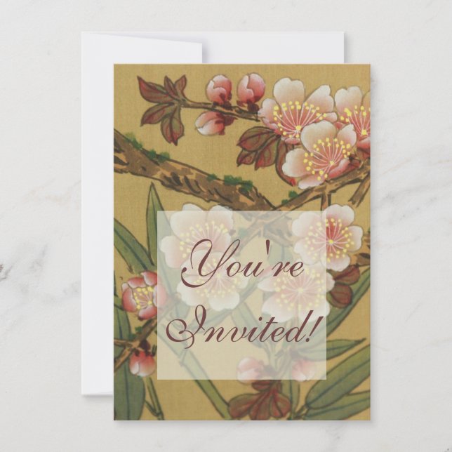 Vintages Kirschblühen asiatische japanische Blume Einladung (Vorderseite)