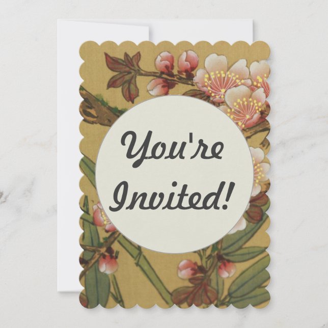 Vintages Kirschblühen asiatische japanische Blume Einladung (Vorderseite)