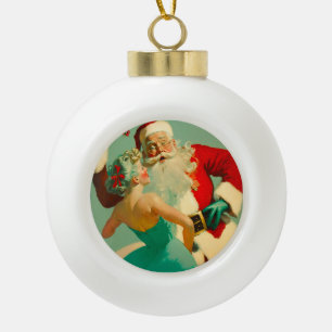 Vintages "Kissing Santa Claus" Keramik Kugel-Ornament