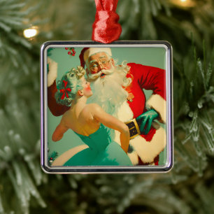 Vintages "Kissing Santa Claus" Ornament Aus Metall