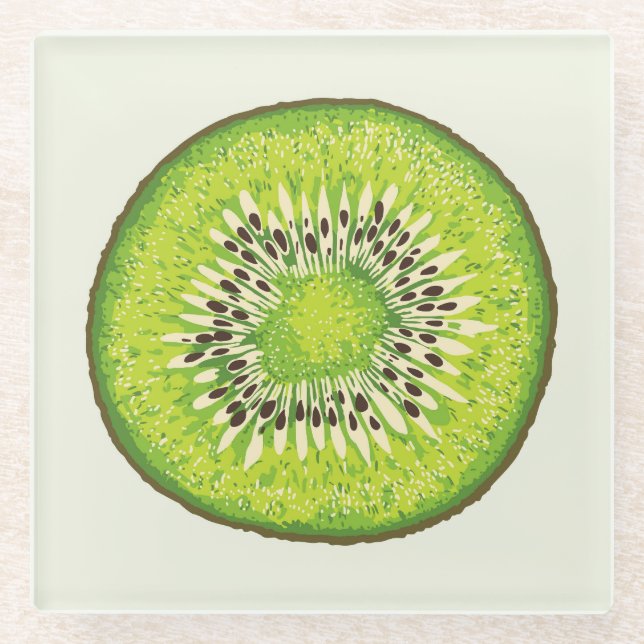 Vintages Kiwi-Slice-Muster. Glasuntersetzer (Vorderseite)