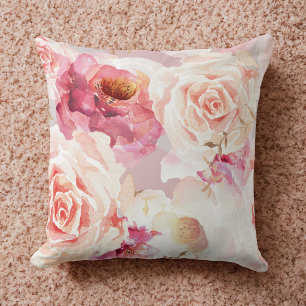 Vintages klassisches Aquarellmuster Rose Blumenmus Kissen