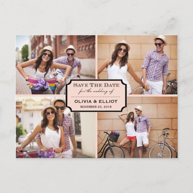 Vintages klassisches Buchzeichen Vier Foto Save th Ankündigungspostkarte (Vorderseite)