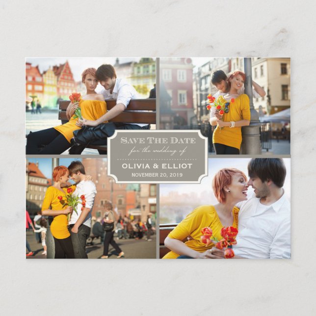 Vintages klassisches Buchzeichen Vier Foto Save th Ankündigungspostkarte (Vorderseite)