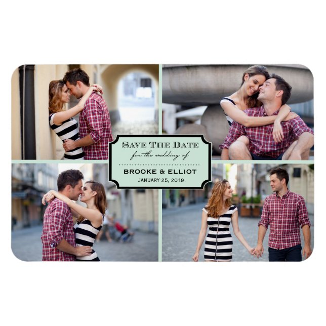 Vintages klassisches Buchzeichen Vier Foto Save th Magnet (Horizontal)