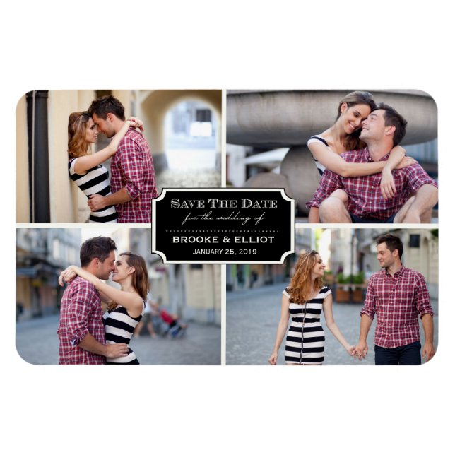 Vintages klassisches Buchzeichen Vier Foto Save th Magnet (Horizontal)