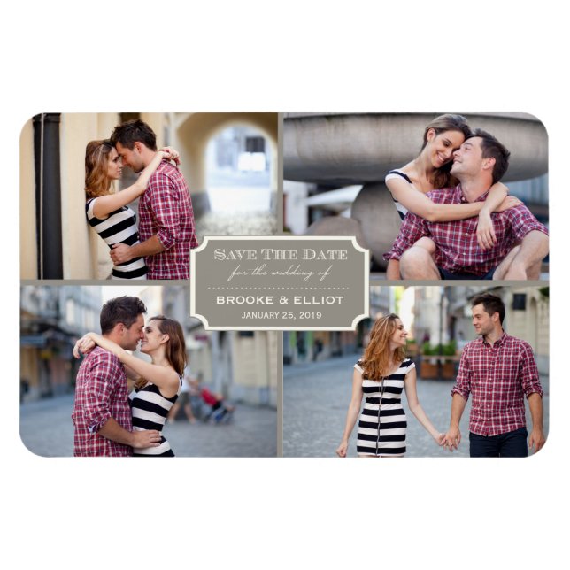 Vintages klassisches Buchzeichen Vier Foto Save th Magnet (Horizontal)