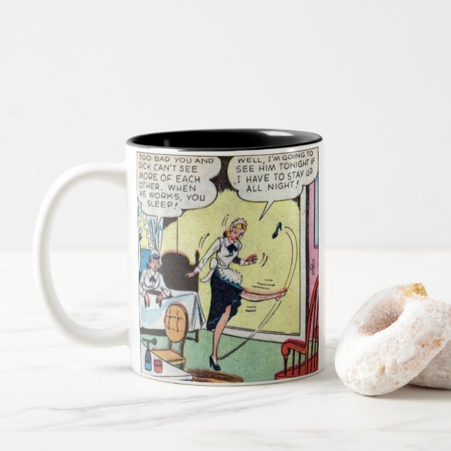 Vintages klassisches Comic Zweifarbige Tasse (Mit Donut)