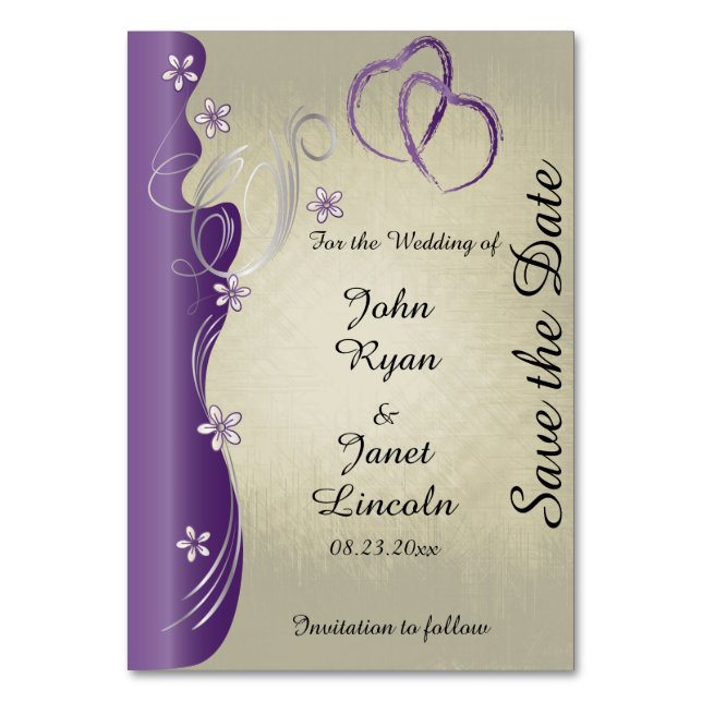 Vintages, klassisches Curvy-Design | Amethyst Lila Tischnummer (Vorderseite)