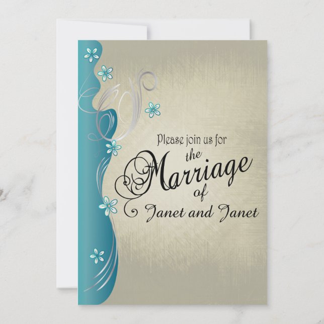 Vintages, klassisches Curvy-Design | Türkis Blue Einladung (Rückseite)