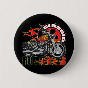 Vintages klassisches Flammen-Farben-Job-Motorrad Button