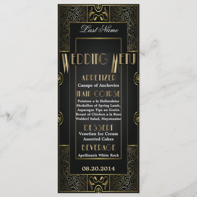Vintages klassisches Gatsby Style Wedding Menu Menükarte (Vorderseite)