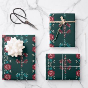 Vintages klassisches ukrainisches Cross Stitch Mus Geschenkpapier Set