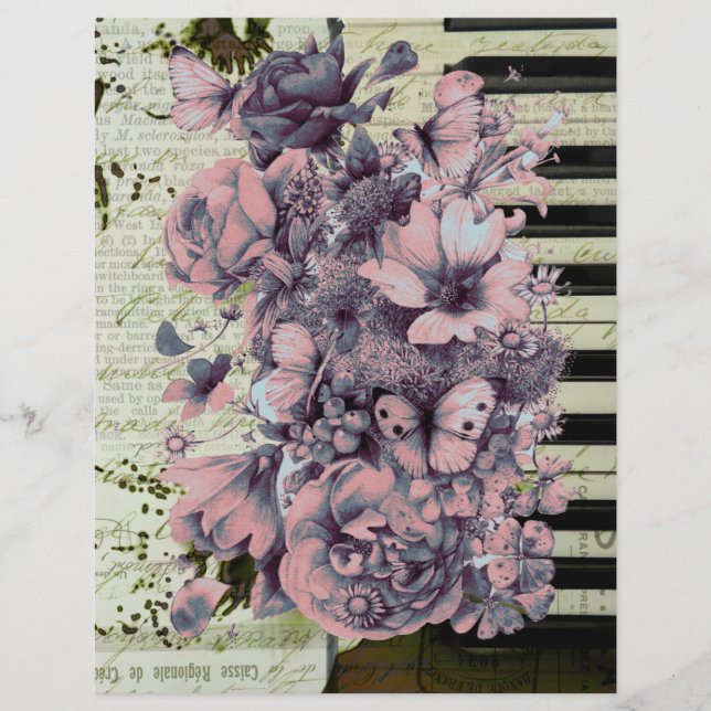 Vintages Klavier und Blume auf Altpapier (Vorderseite)