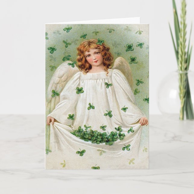Vintages Kleeblatt Angel St Patrick's Day Card Karte (Vorderseite)