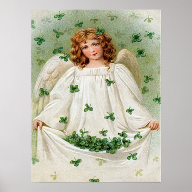 Vintages Kleeblatt Angel St Patrick's Day Card Poster (Vorne)