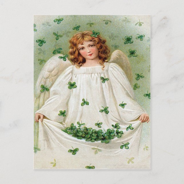 Vintages Kleeblatt Angel St Patrick's Day Card Postkarte (Vorderseite)