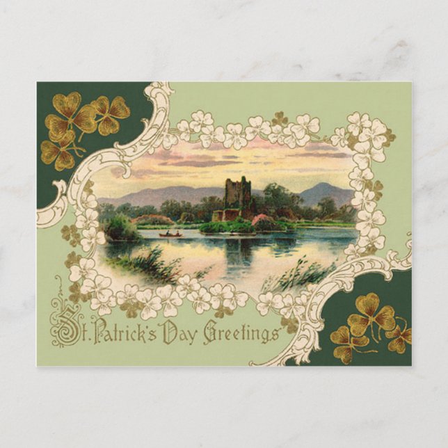 Vintages Kleeblatt Burg St Patrick's Day Card Postkarte (Vorderseite)