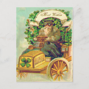 Vintages Kleeblatt Car St Patrick's Day Card Postkarte