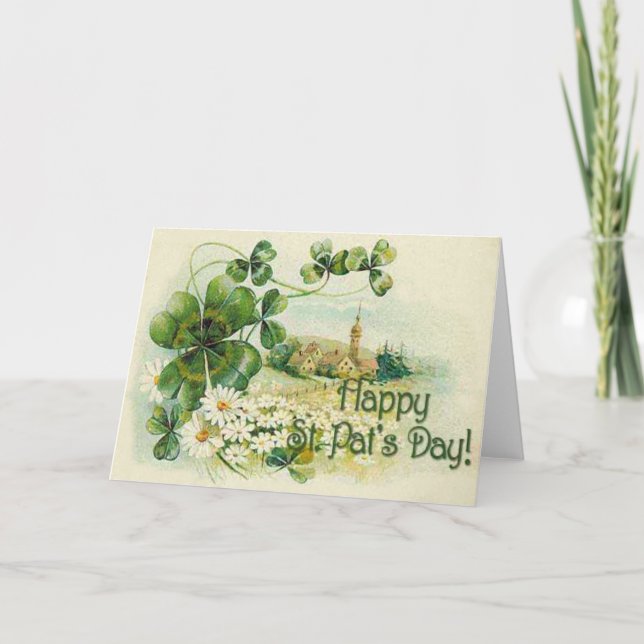 Vintages Kleeblatt Church Village St Patrick's Day Karte (Vorderseite)