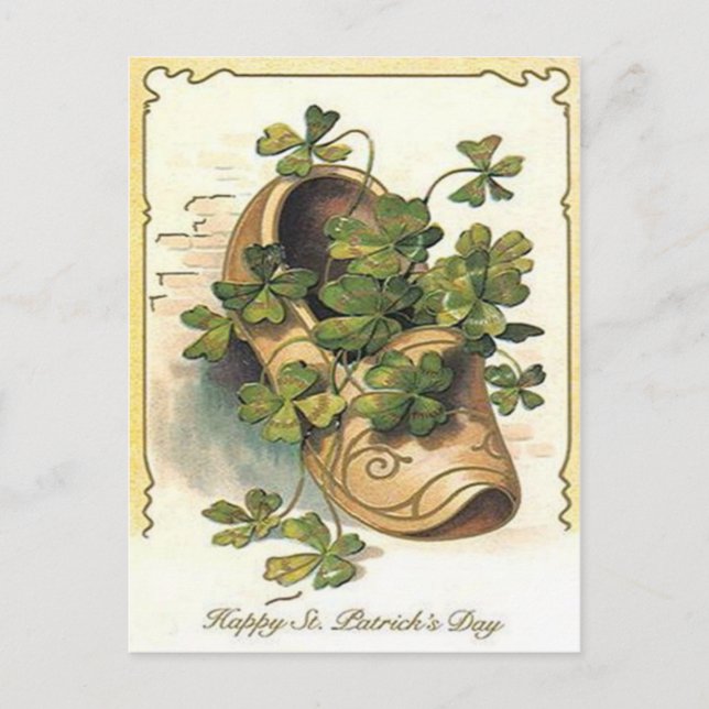 Vintages Kleeblatt Clog St Patrick's Day Card Postkarte (Vorderseite)