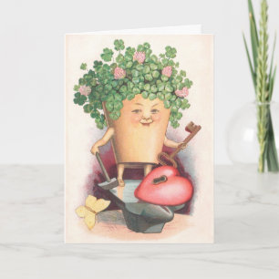 Vintages Kleeblatt-Herz und Schlüsselst patrick Karte