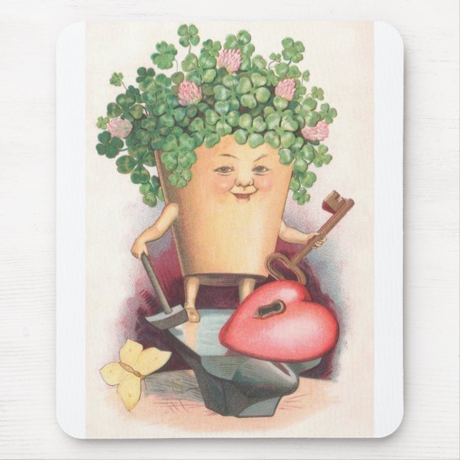 Vintages Kleeblatt Herz und St. Patrick's Day Mousepad (Vorne)