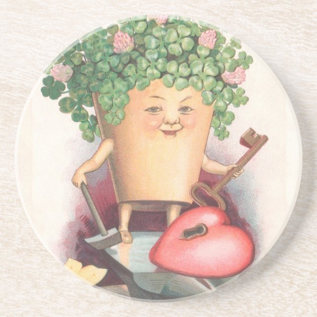 Vintages Kleeblatt Herz und St. Patrick's Day Untersetzer (Vorne)