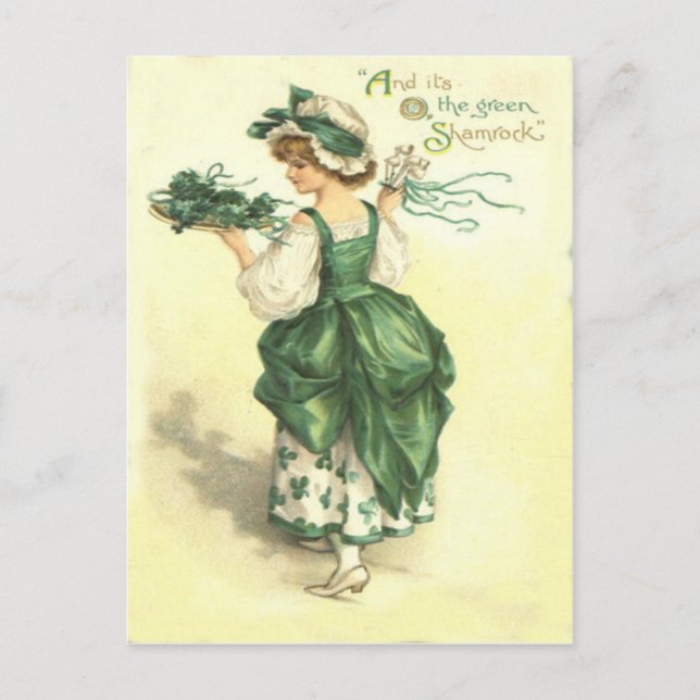 Vintages Kleeblatt Maiden St Patrick's Day Card Postkarte (Vorderseite)