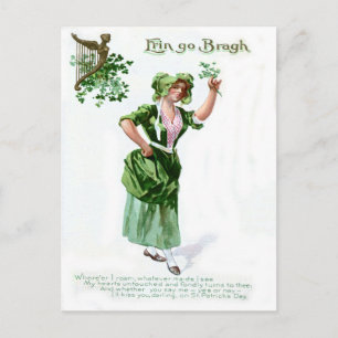Vintages Kleeblatt Maiden St Patrick's Day Card Postkarte