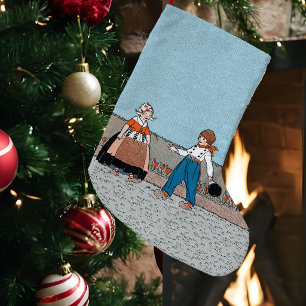 Vintages kleines holländisches Mädchenjunge Kleiner Weihnachtsstrumpf