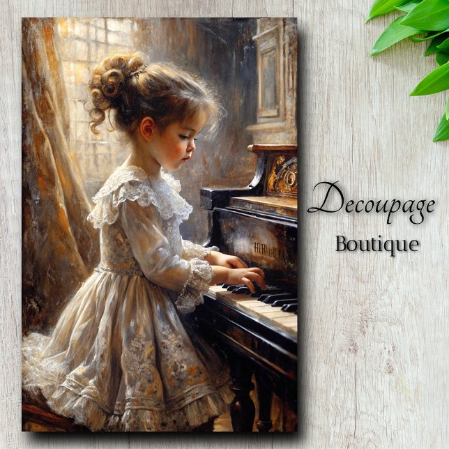 Vintages Kleines Mädchen, das Klavierdekoupage spi Seidenpapier (Vintage Little Girl Playing The Piano By Decoupage Boutique)