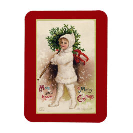VINTAGES "KLEINES MÄDCHEN MIT BAUM" CHRISTMAS MAGN MAGNET