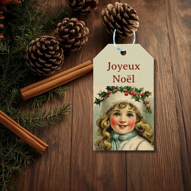 Vintages kleines Mädchen mit Mistleton Geschenkanhänger (Von Creator hochgeladen)