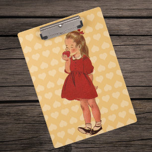 Vintages kleines Mädchen-rotes Kleid Apple Klemmbrett