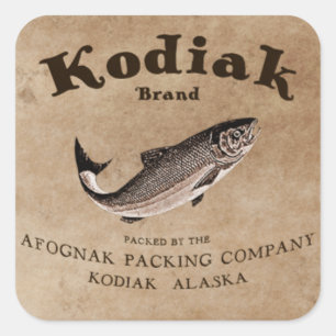 Vintages Kodiak-Lachs-Label Quadratischer Aufkleber