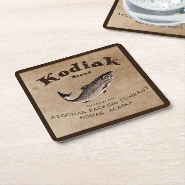 Vintages Kodiak-Lachs-Label Rechteckiger Pappuntersetzer (angewinkelt)