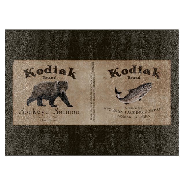 Vintages Kodiak-Lachs-Label Schneidebrett (Vorderseite)