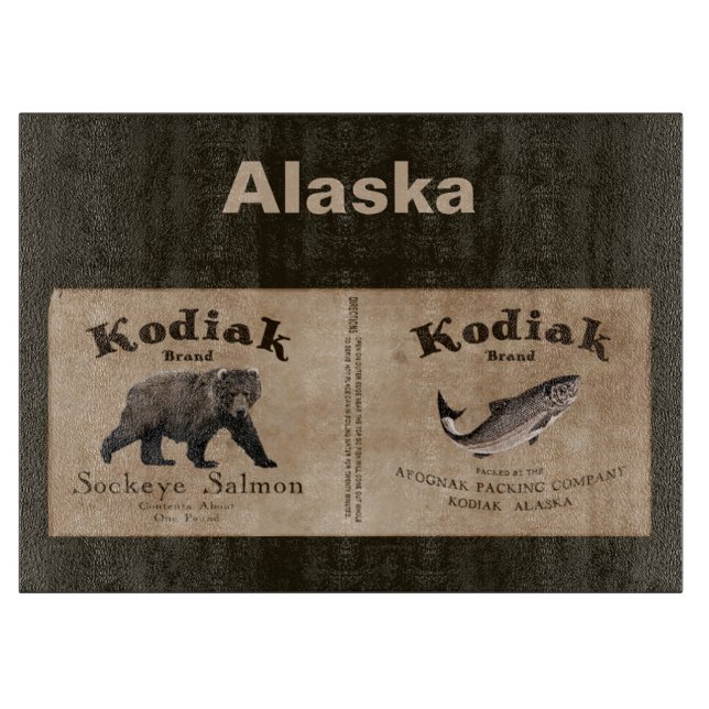 Vintages Kodiak-Lachs-Label Schneidebrett (Vorderseite)