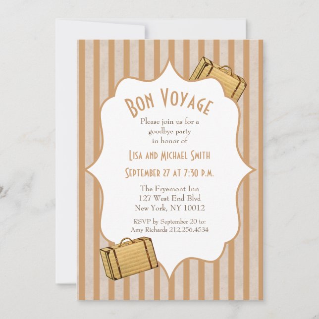 Vintages Koffer-Reise-Auf Wiedersehen Party Einladung (Vorderseite)
