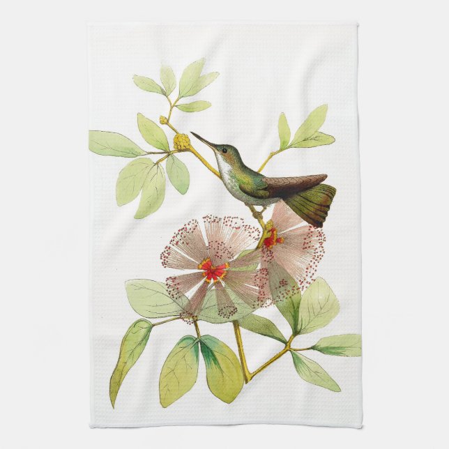 Vintages Kolibri-Vogel-Blumen-Küchen-Tuch Geschirrtuch (Vertikal)