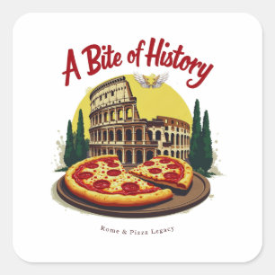 Vintages Kolosseum Rom & Neapolitanische Pizza Kun Quadratischer Aufkleber