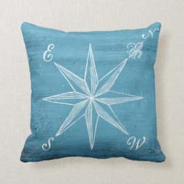 Vintages Kompassblaukissen Kissen