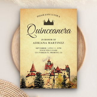 Vintages Königliches Messegelände Burg Quinceanera Einladung