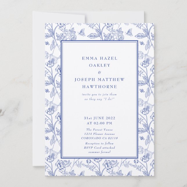 Vintages königliches Wappen pastellblau Hochzeit Einladung (Vorderseite)